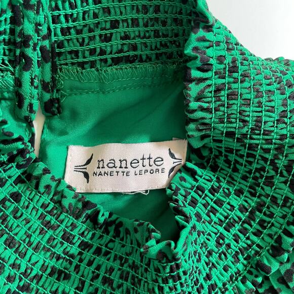 NANETTE LEPORE Women's Pleated Animal Print Smocked Mock Neck Midi Dress Green - Picture 10 of 12